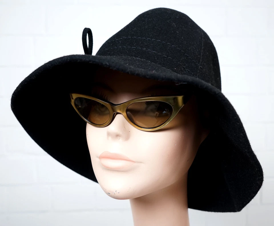 Lunettes de soleil monture élégante France or noir Cat Eye époque rockabilly ... - Photo 2/4