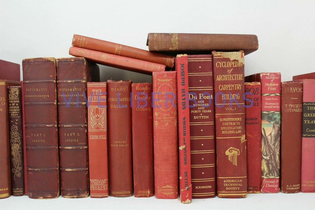 Vintage Books/50cm Set 【RED】洋書 古書 アンティーク Lot of 5 RED / Shades of RED Old Vintage Antique Rare