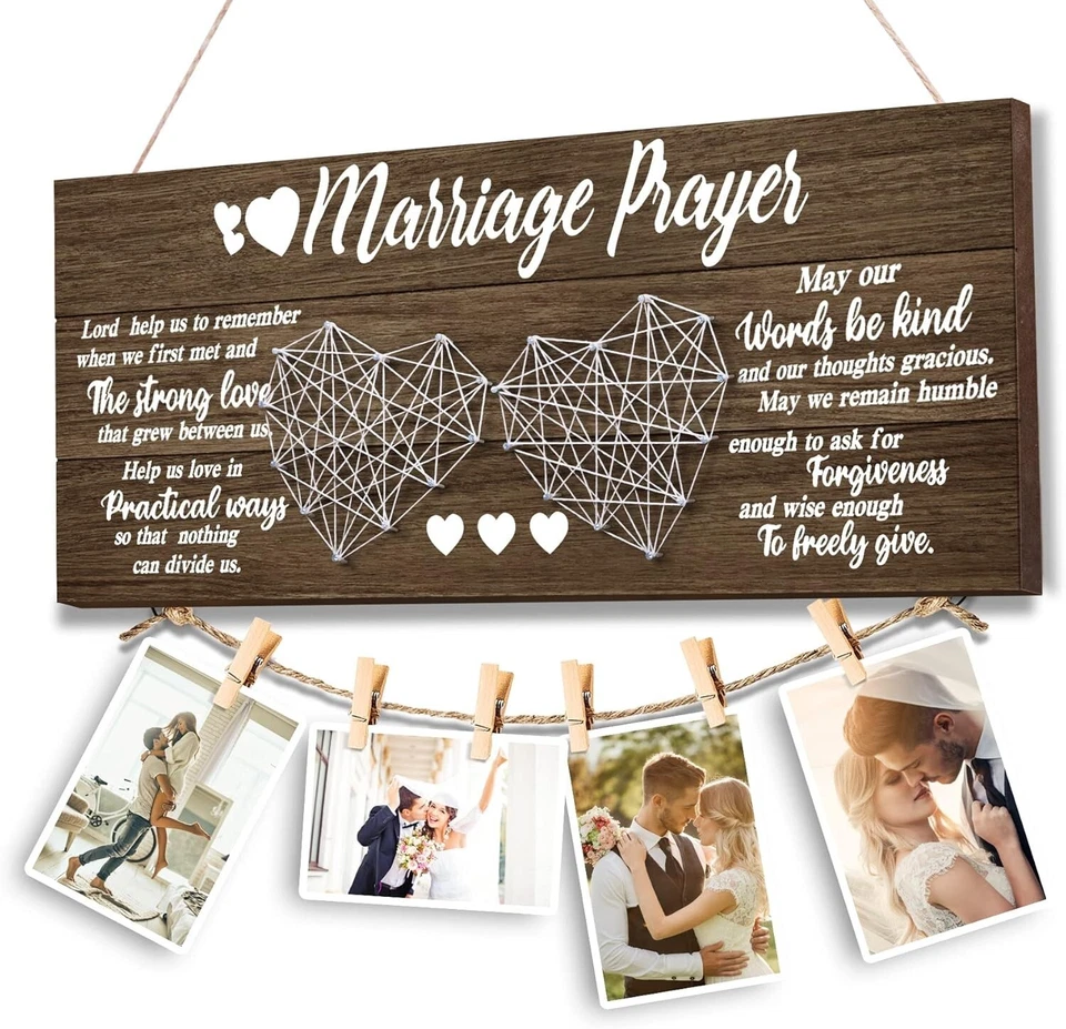 Regalos románticos de compromiso: soporte para fotos de madera envejecida con inscripción de oración Foto 3 de 4