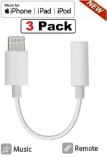 For iPhone Headphone Adapter Jack 8Pin to 3.5mm Aux Cord Dongle Converter 3 Pack