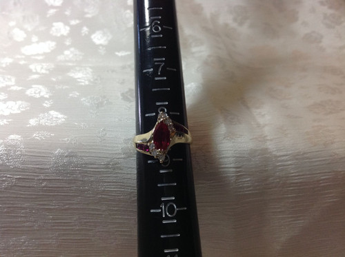 Created Ruby Marquise & Diamond 14K Yellow Gold Ring Size 8.5 - Picture 8 of 8