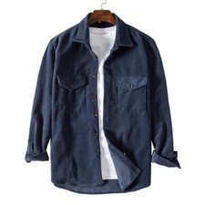 Men's casual corduroy shirt jacket loose long sleeved button up retro shirt-