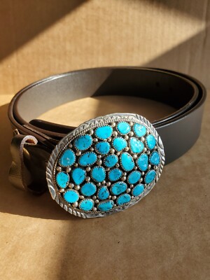 SOUTHWESTERN STERLING SILVER AND TURQUOISE CLUSTER BELT  display picture 3