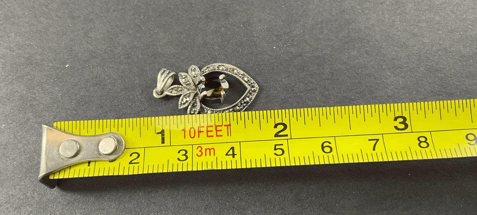 Vintage Sterling Silver Garnet-Like Stone Pendant | Marcasite | 1.9g Hallmarked - Image 3 of 3