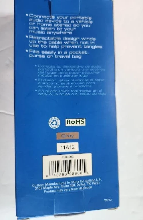 Cable de audio retráctil AUVIO 1/8" 3,5 mm 3 pies M/M púrpura 4201074 y gris 4200993 Foto 2 de 2