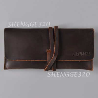 Crazy Horse Genuine Leather Retro Tobacco Pipe Pouch Case Pen Pencil  Storage Bag