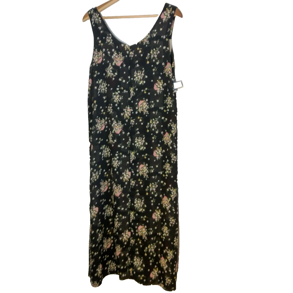 Impressions Reversible Dress Size Large Semi Sheer Rose Floral Black Sleeveless Foto 4 de 4