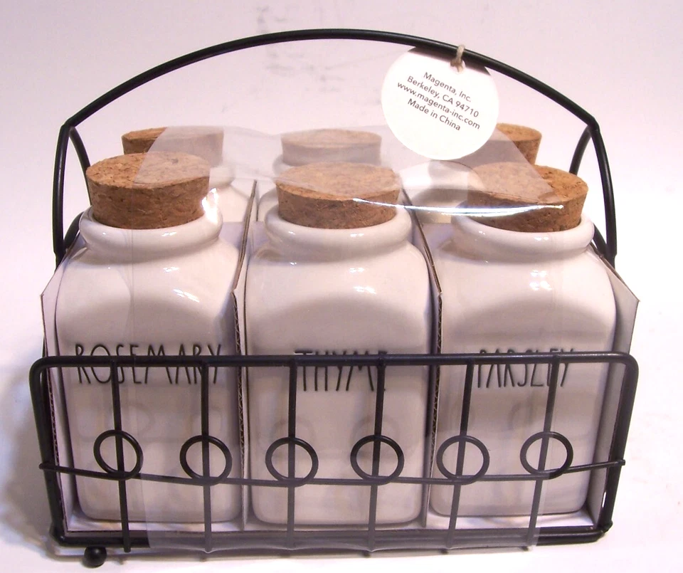 Juego de 6 tarros de corcho Rae Dunn Spice Rack colección artesanal de Magenta NUEVO Foto 2 de 2