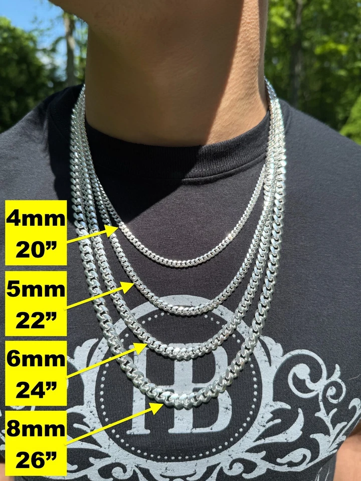 Mens Real Solid 925 Sterling Silver Miami Cuban Chain 2-12mm Heavy Link Necklace - Image 3 of 4