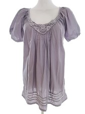 FRIENDTEX Damen Tunika Bluse Gr. S Lavendel Baumwolle 100% Kurzer Ärmel