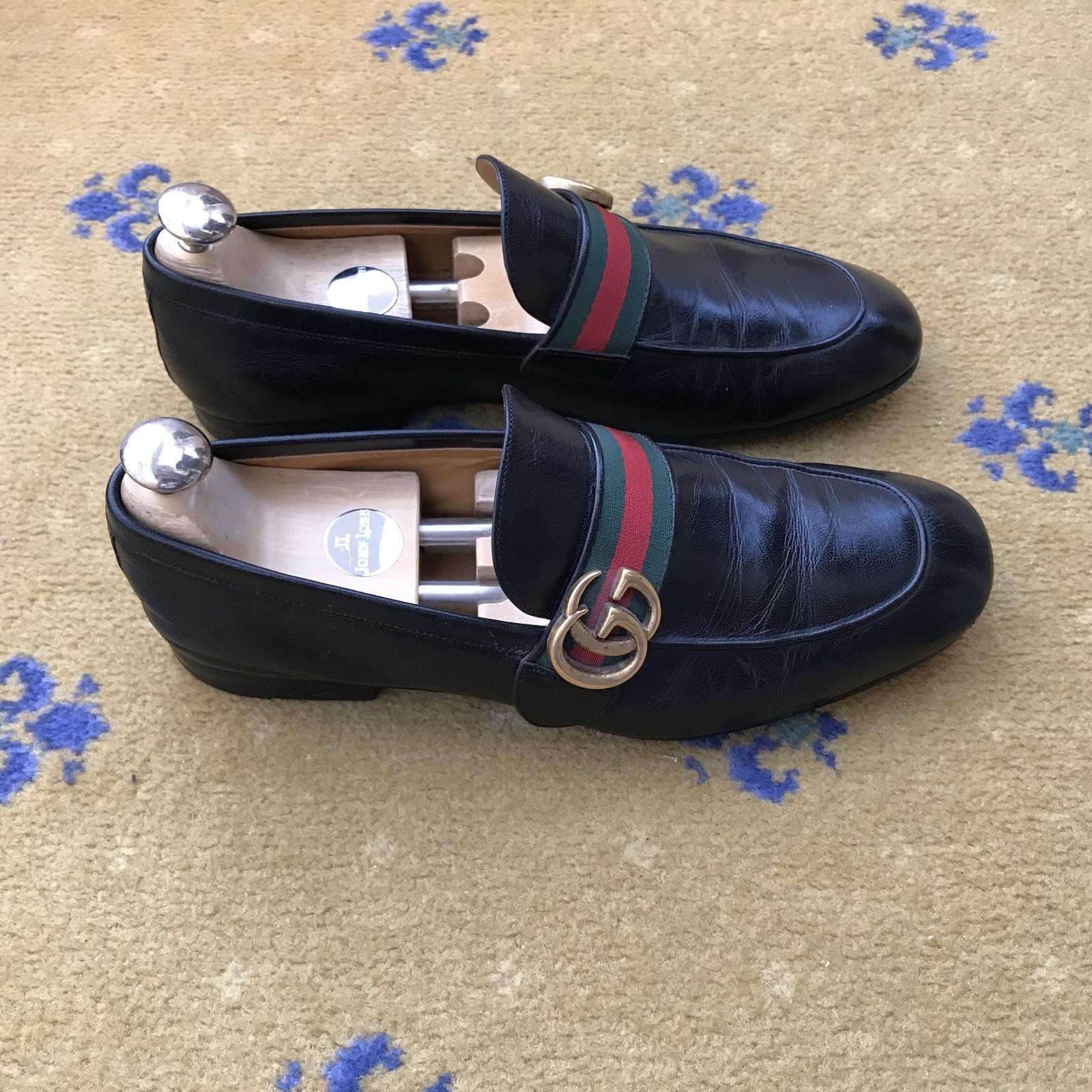 Gucci Leather Donnie Double G Web Green Red Shoes Loafers Mens US 8 UK 7.5 41.5 thumbnail 10