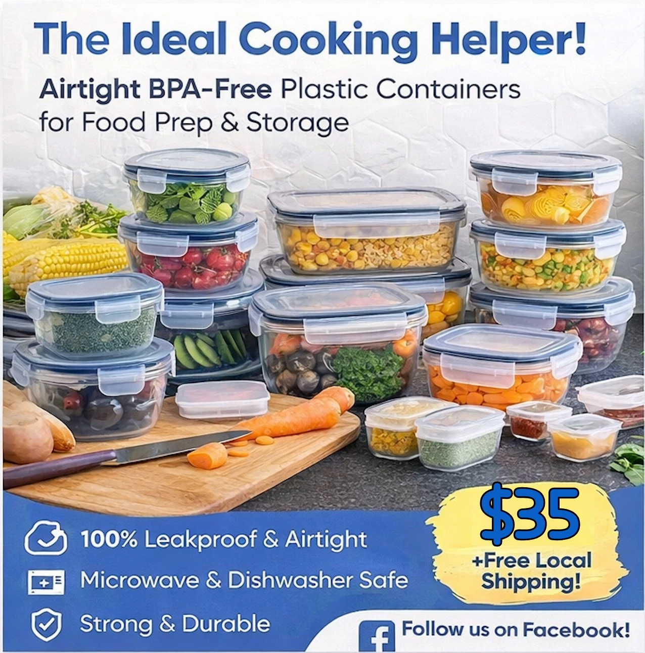 48pc BPA Free Food Storage Containers Leakproof Stackable Microwave Safe