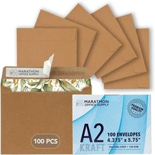 MOS A2 Kraft Envelopes 4.4 x 5.75 Inch 100 Pack — Brown Self-Seal A2, 