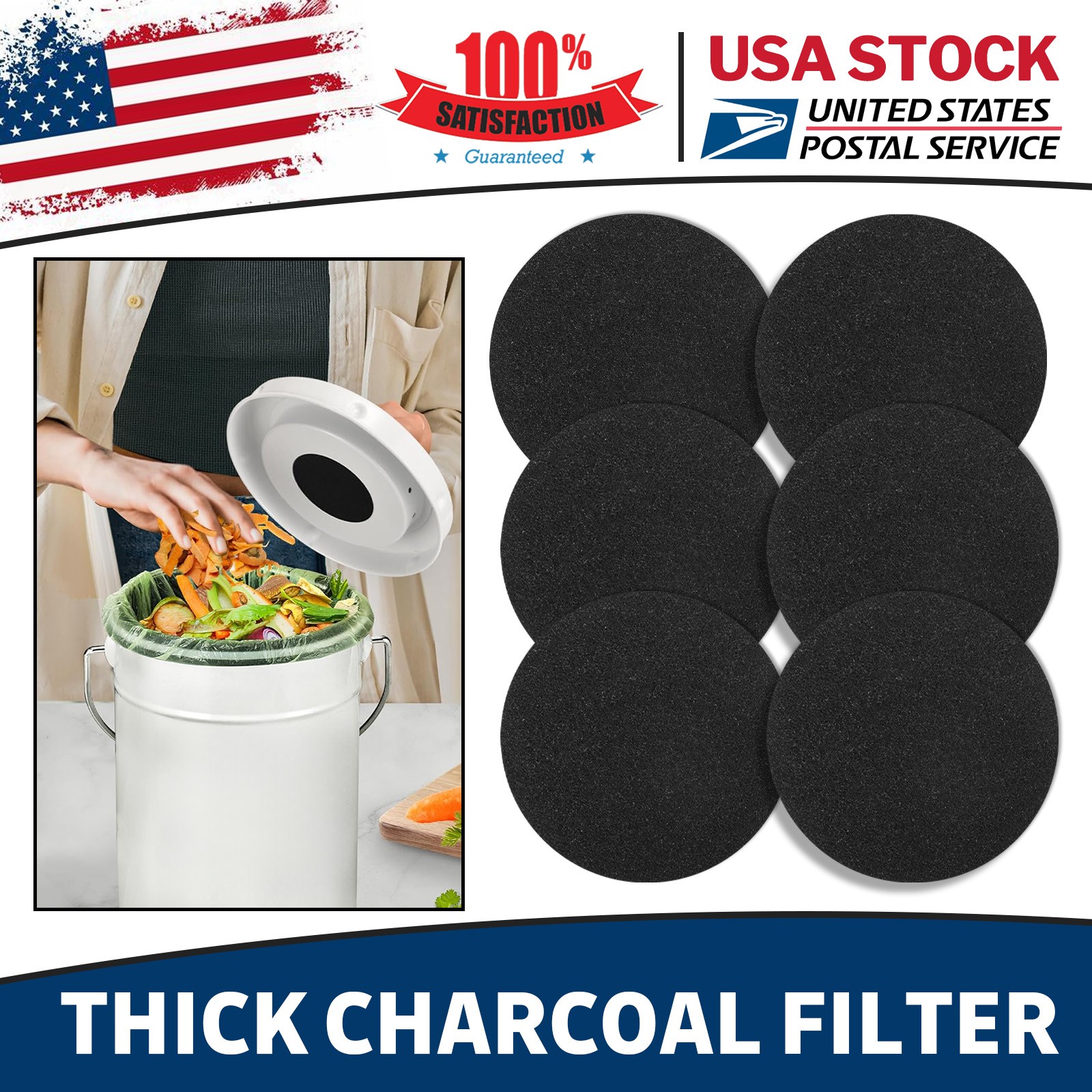 Replacements Kitchen Compost Bin Round 6.7inch 1cm Thick 6 P