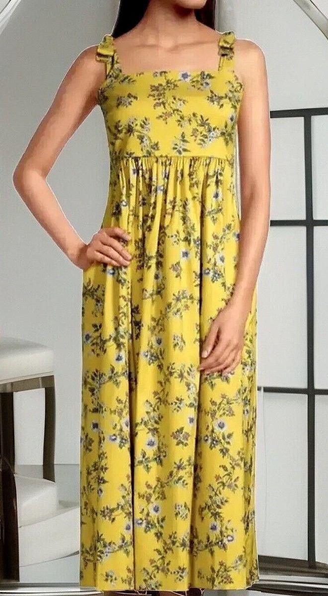 TORY BURCH MIDI SUNDRESS TIE-SHOULDER LYONNAISE FLORAL PRINT
