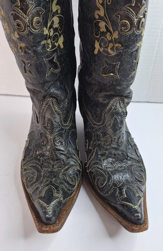 CORRAL Boots Women's Sz 9M Vintage Distressed Western Cowgirl Boho Chic Grunge - Image 4 of 4