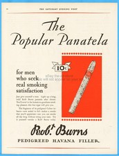 1928 Robt Burns Panatela Cigar Vintage Print Ad New York Smoking Satisfaction