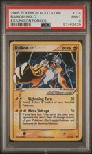 2005 POKEMON EX UNSEEN FORCES GOLD STAR #114 RAIKOU-HOLO PSA 9