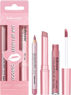 3 Stück Matte Liquid Lipstick Lippenbalsam & Lip Liner Lip Kit, Hydrating Tinted Pink L