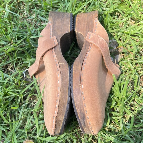 Moheda Swedish Leather Wood Clogs Size 39 Slim - Picture 5 of 7
