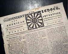 THE SWAMP FOX Francis Marion Revolutionary War South Carolina 1782 old Newspaper