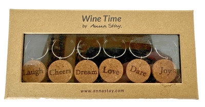 Wine Time by Anna Stay Wine Cork Charms Set Of 6 New In Box