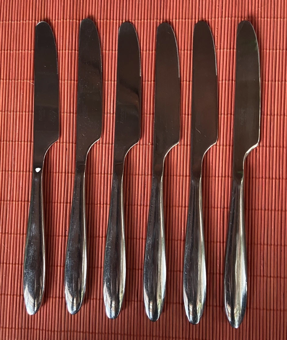 Nambe MAIA Stainless Pointed Tip SERRATED DINNER KNIFE 9.25" Set 6 Solid