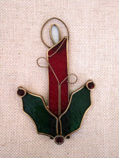 Vintage Stained Glass Christmas Candle Suncatcher 8.5 x 5 inches