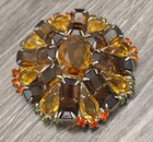 Vintage Brooch Pin Unsigned Juliana Amber Brown Green Reds Open Back tilted