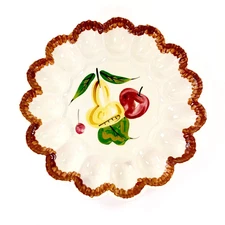 15 Deviled Egg Plate Platter Hand Painted Ceramic California USA 10.45" C327