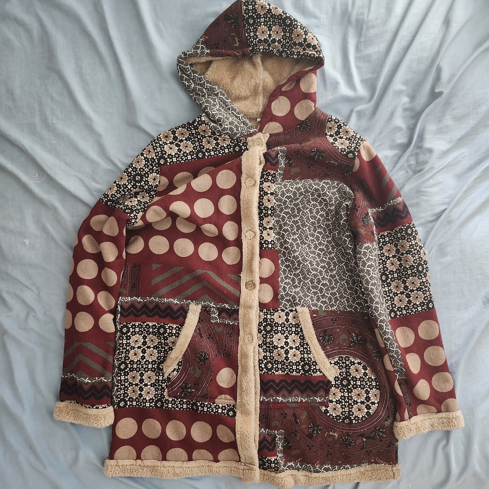 Faux Fur Lined Multicolored Patterned Jacket Size… - image 1