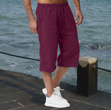 Image of Mens 3/4 Summer Shorts Elasticated Waist Three Quarter Holiday Pant
