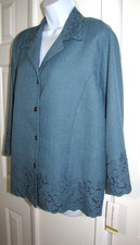 NWT Alfred Dunner Button Blue Jacket Artistic Cut-out-Embroidery 3/4-slev. Wm 14