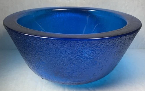 Blenko Glass 662  W. Husted Blue Salad Bowl, Very Heavy! 9 1/2” Wide! 6 Pounds!