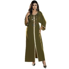 Women Islamic Rhinestone Abaya Long Sleeve Maxi Dress Dubai Turkey Kaftan Gown