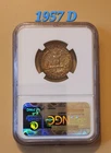 1957 D🔥Washington GEM BU Silver Quarter🔥NGC MS66🔥Reverse Toning US Coin. 90%