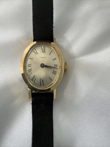Vintage Timex Cavatina Women’s Wind Up Watch Black Suede Band