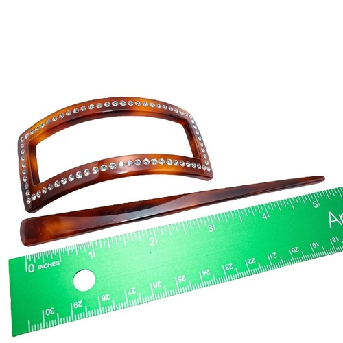 Lot Vintage Tortoise Lucite Hair Accessories Pin Claw Clip Barrette JOVY Paris - Picture 6 of 7