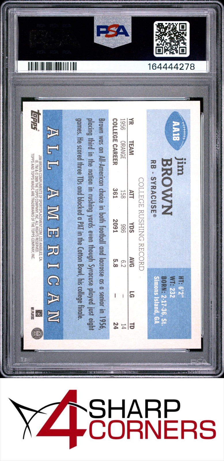 2009 TOPPS MAGIC ALL AMERICANS #AA18 JIM BROWN HOF PSA 10 view 2