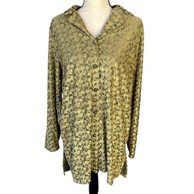 DIANE VON FURSTENBERG Vintage 90s Lagenlook Gold Velvet Button Down 1X NWOT