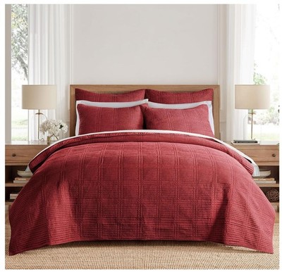 Levtex Mills Waffle King/Cal King Quilt & 2 Sham Set Red Quilt Cotton (106x92in)