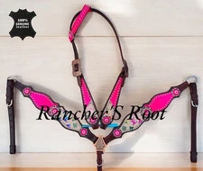 Western Horse Leather Tack Set | Pink Gator With White Multicolor Tack Set
