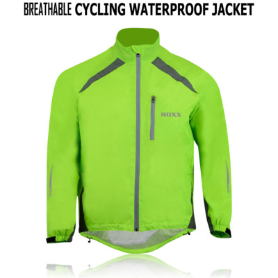 Mens Cycling Waterproof Rain Jacket Hi Visibility Running Full Sleeve Top Coat