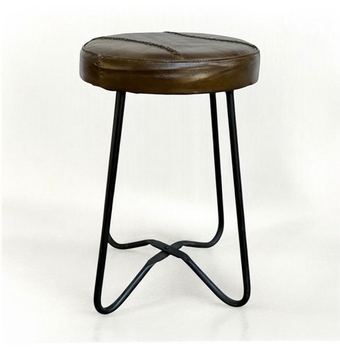 Leather Foldable Portable Handmade Sitting Iron Stool Solid Chair - Picture 2 of 11