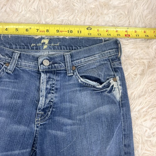 7 For All Mankind Women's Boy-Cut Button-Fly Distressed Medium Wash Denim Jeans - Picture 5 of 10