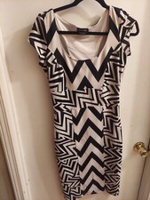 BeBe Black And White Geometric Cut Out Bodycon Midi Dress Size M