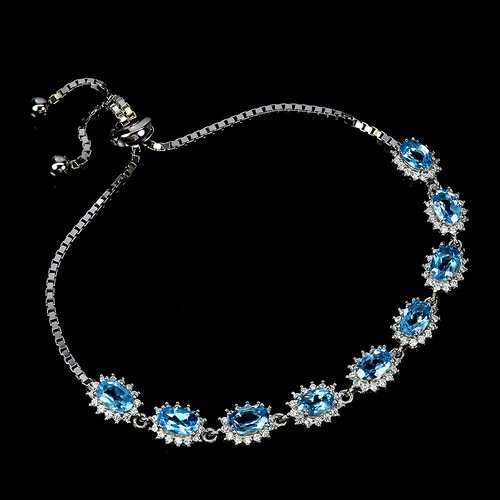925 Sterling Silver Bracelet Oval Swiss Blue Topaz 6x4mm Gemstone Jewelry 9 - Picture 2 of 14
