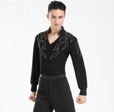 Men's Latin Slim Fit Shirt Smooth Salsa Modern Tango Dance Casual Fashion Tops