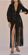 ZARA NWT WOMAN FRINGED LINEN MIDI DRESS LIMITED EDITION BLACK 7491/908 SIZE S