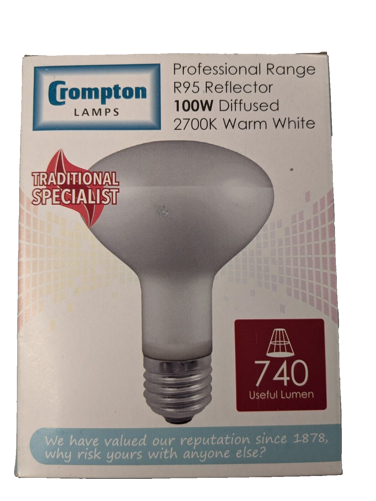 Crompton 100W diffused R95 Dimmable  Reflector Spot Light Bulb ES E27 Lamp w/w